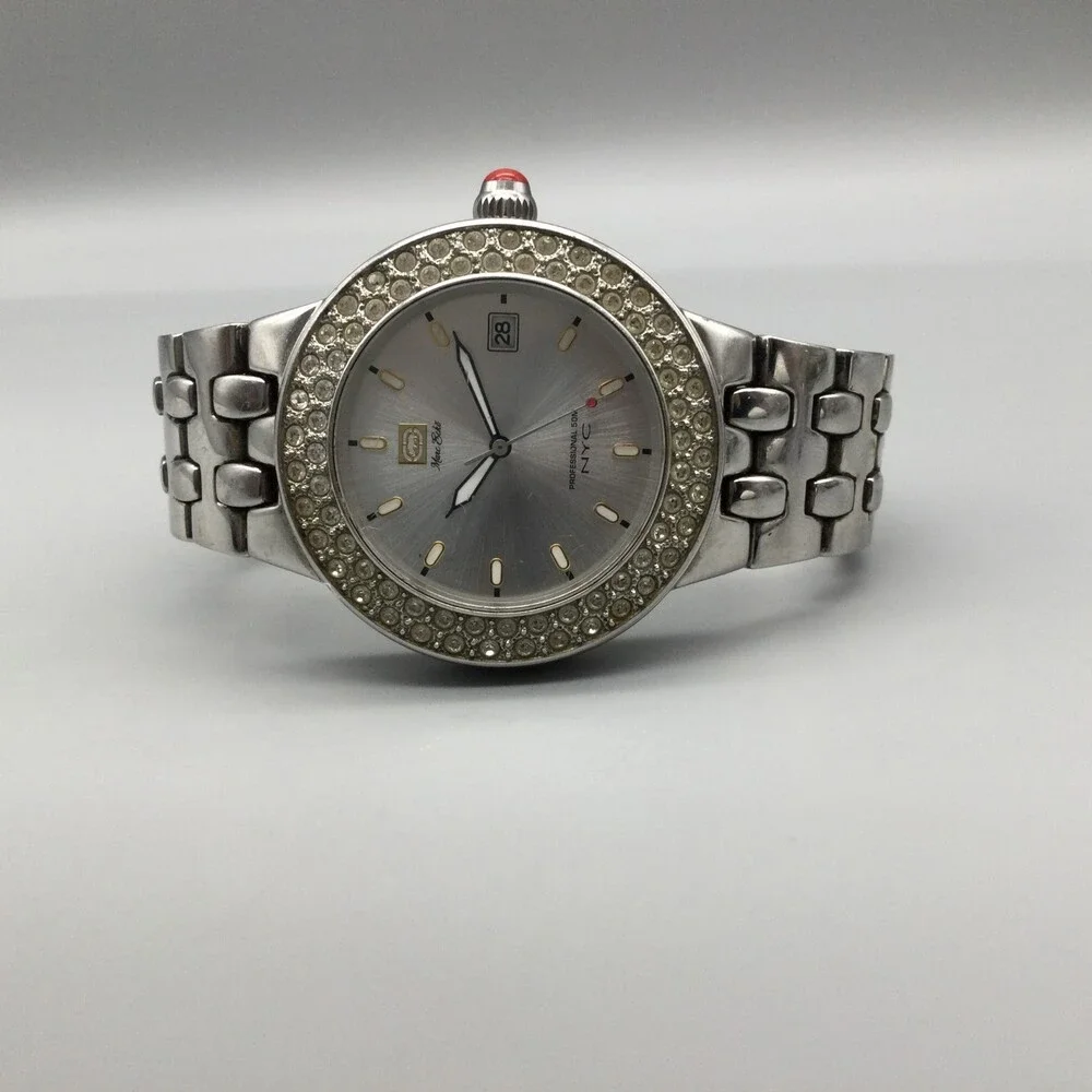 Marc Ecko Womens Watch 40mm Silver Tone Dial Crystal Bezel Date New Battery 7
